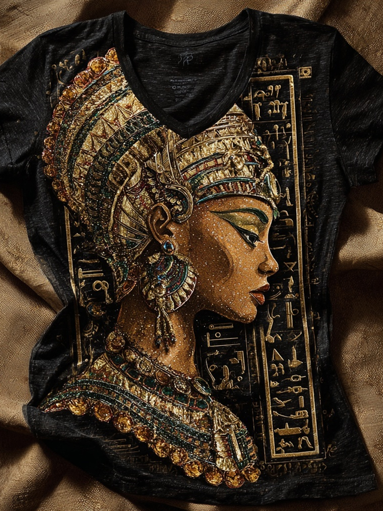 Comstylish Ancient Egyptian Woman Face Pattern Cozy T Shirt
