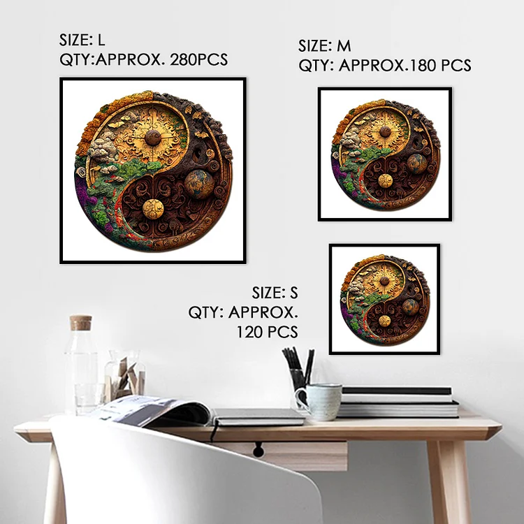 Taiji Yin Yang Wooden Puzzle for Adults, Mandala Art Unique Shaped