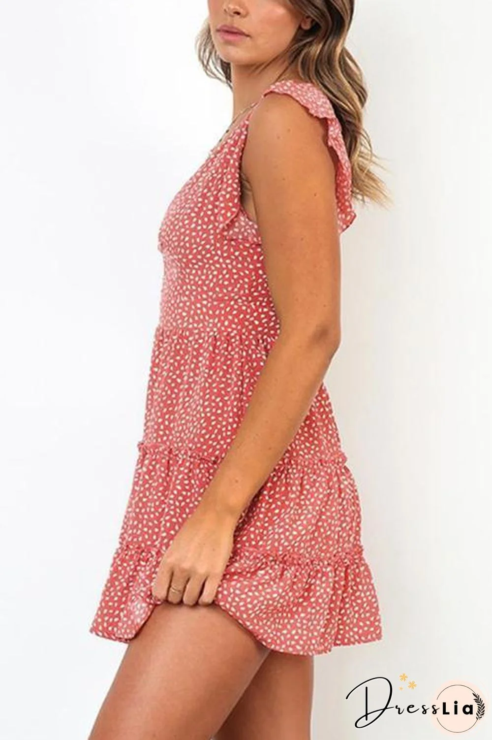 Print Deep V Neck Mini Dress