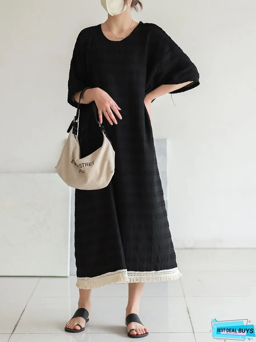 Vintage Stripe Jacquard Tassel Solid Loose Dress