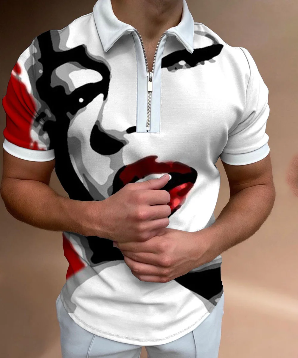 Men's Casual Print Slim Fit Polo Shirt、、URBENIE