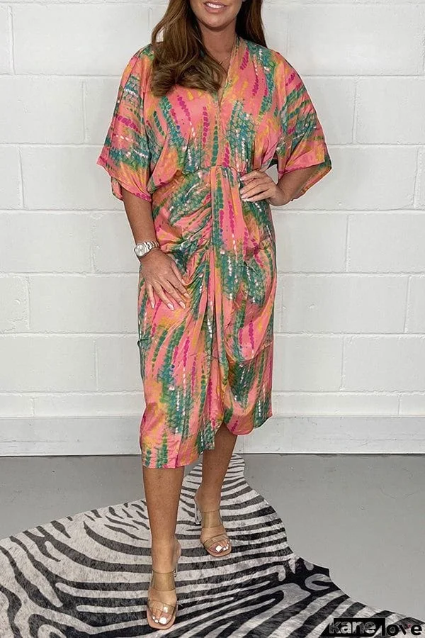 Signature Sweetie Multi Print V-neck Kimono Midi Dress