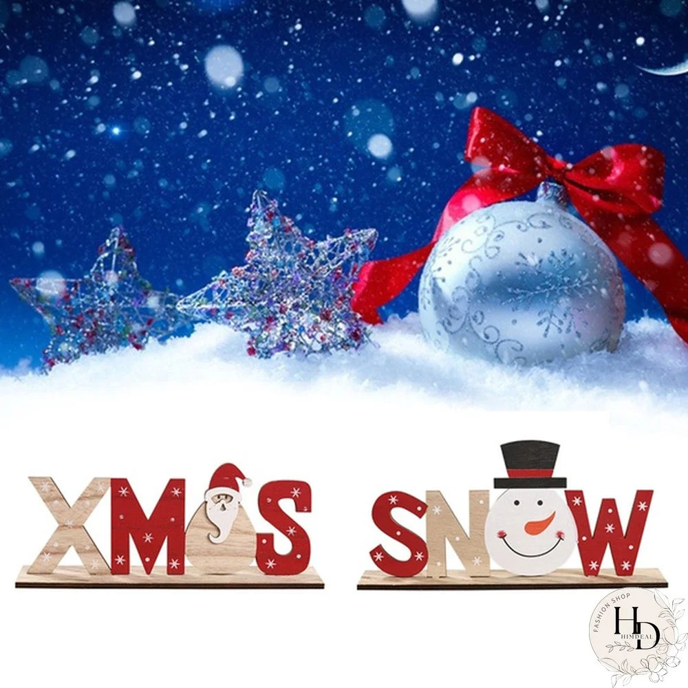 Wooden Freestanding Letters Sign Santa Claus Snowman Snowflakes Christmas Party Home Decorations Desk Xmas Table Gift