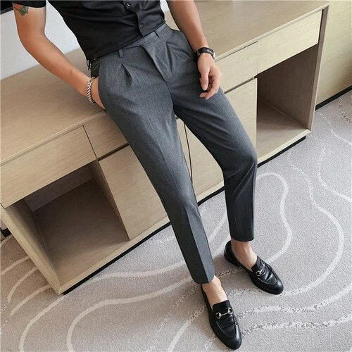 High Quality Men's Suit Pants British Business Dress Pants Casual Office Wedding Trousers Black Gray Streetwear Costume Homme