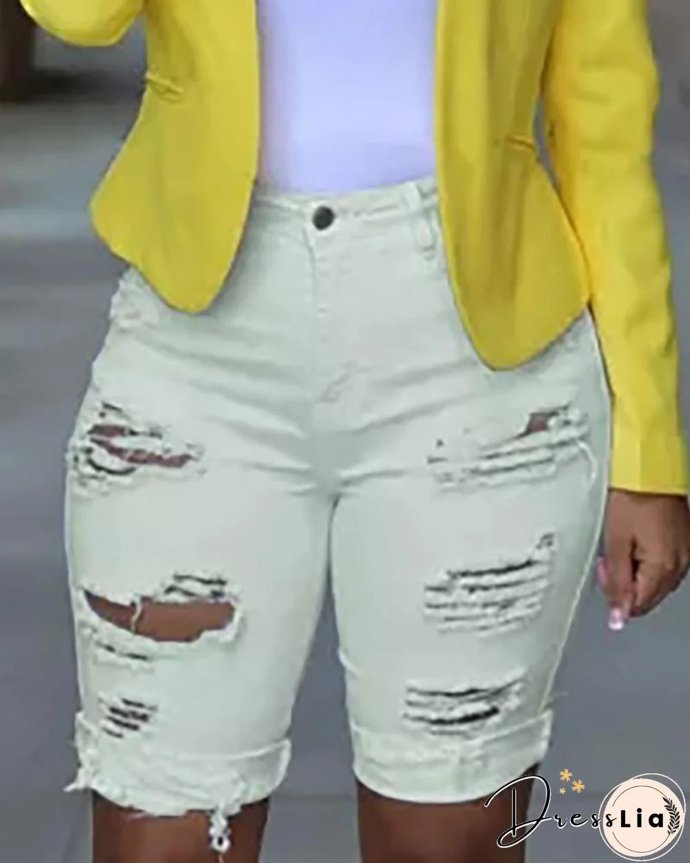 Ripped Cutout Casual Denim Shorts