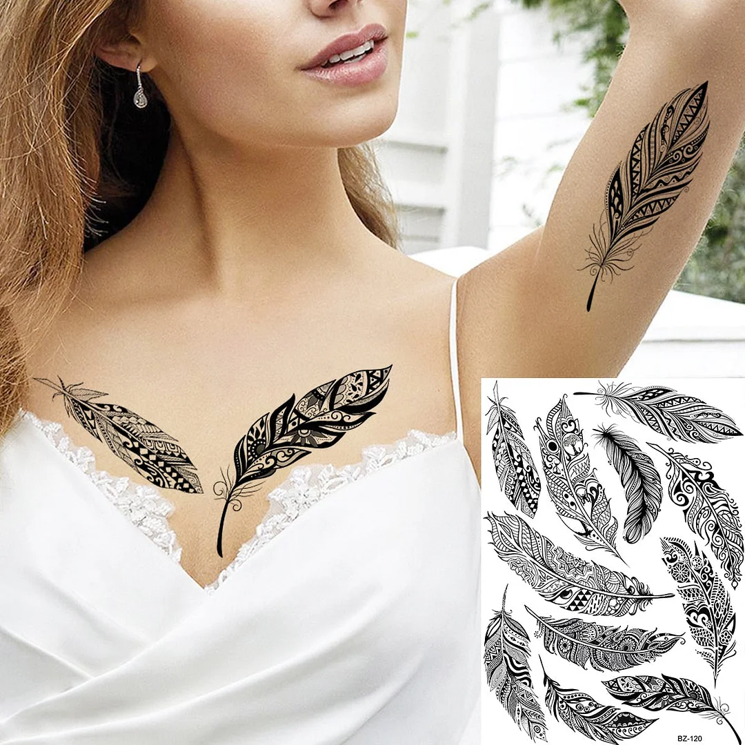 Henna Pendant Temporary Tattoos For Women Undertboob Girls Realistic Butterfly Rose Flower Fake Tattoo Sticker Chest Tatoos