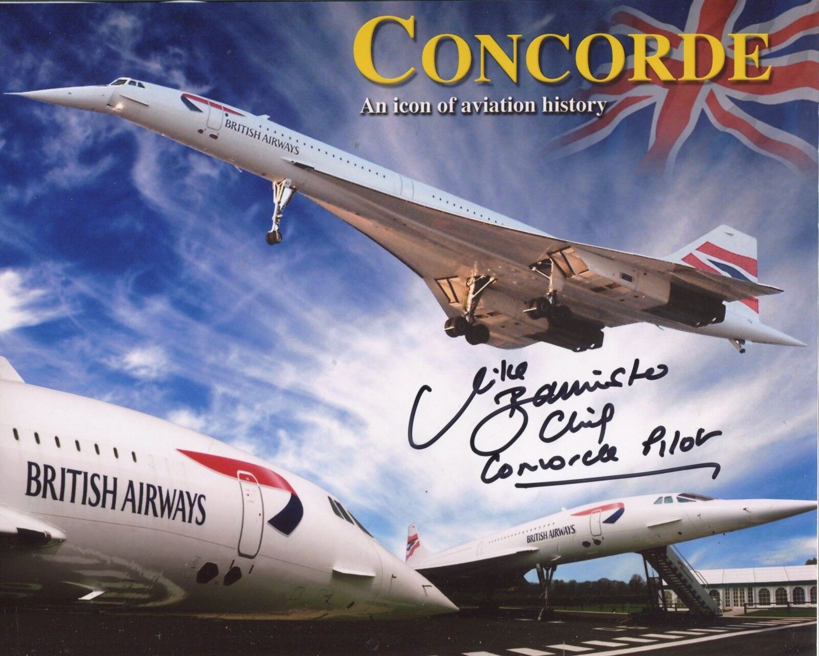 BA Concorde chief pilot Captain Mike Bannister signed 8x10 montage Photo Poster painting