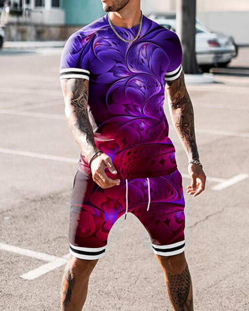 Men's Purple Abstract Printed Sports Shorts Suit