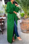 Women's Long Knit Solid Color Dual Pocket Cardigan