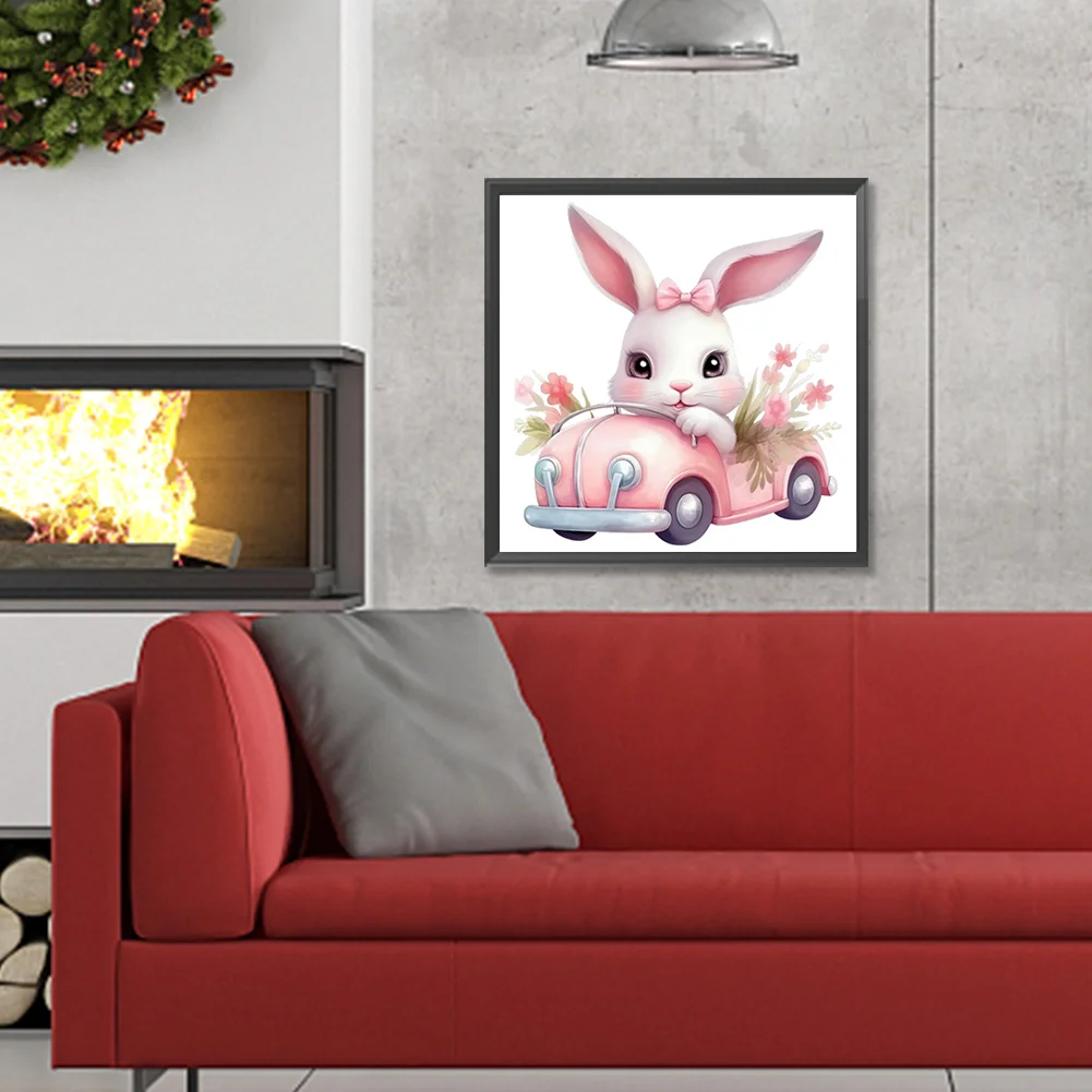 Full Round Diamond Painting 30*30cm - Pink Car Bunny