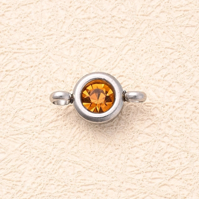 10 Pcs/Package 12×6.5mm Hole 2~2.9mm 304 Stainless Steel K9 Glass Lucky Stone Birthstone Round Simple Solid Color Polished Connectors