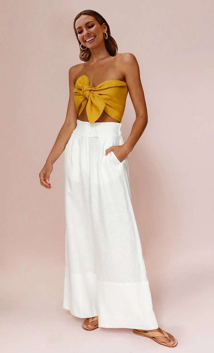 High Waisted Wide Leg Pants And Bandeau Linen Set