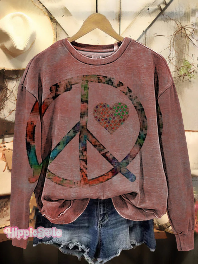 Hippie Peace Sign Love And Heart Shape Casual Sweatshirt Multicolor / S