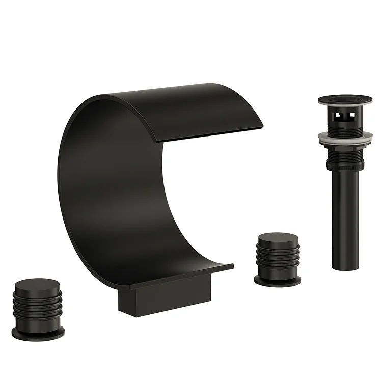 EVERSTEIN Waterfall Curved Bathroom Sink Faucet in Matte Black SFS-1152-BK