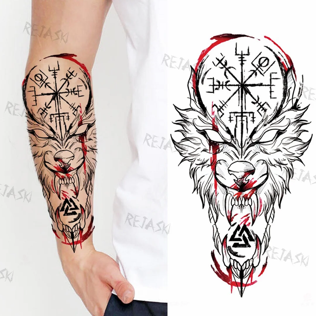 Sdrawing Big Lion Crown Temporary Tattoos For Men Women Tiger Flower Cross Skull Realistic Fake Tattoo Body Art Tatoo Sticker
