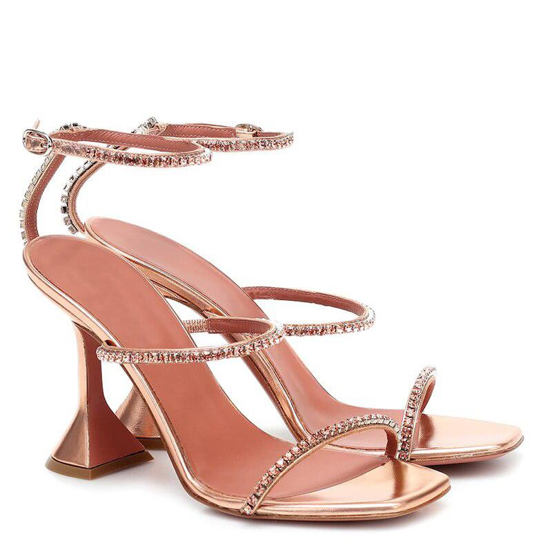 GOOSHOE Strappy High Heel Sandals With Crystals Women Square Toe Heels Heeled Sandal Woman Boots