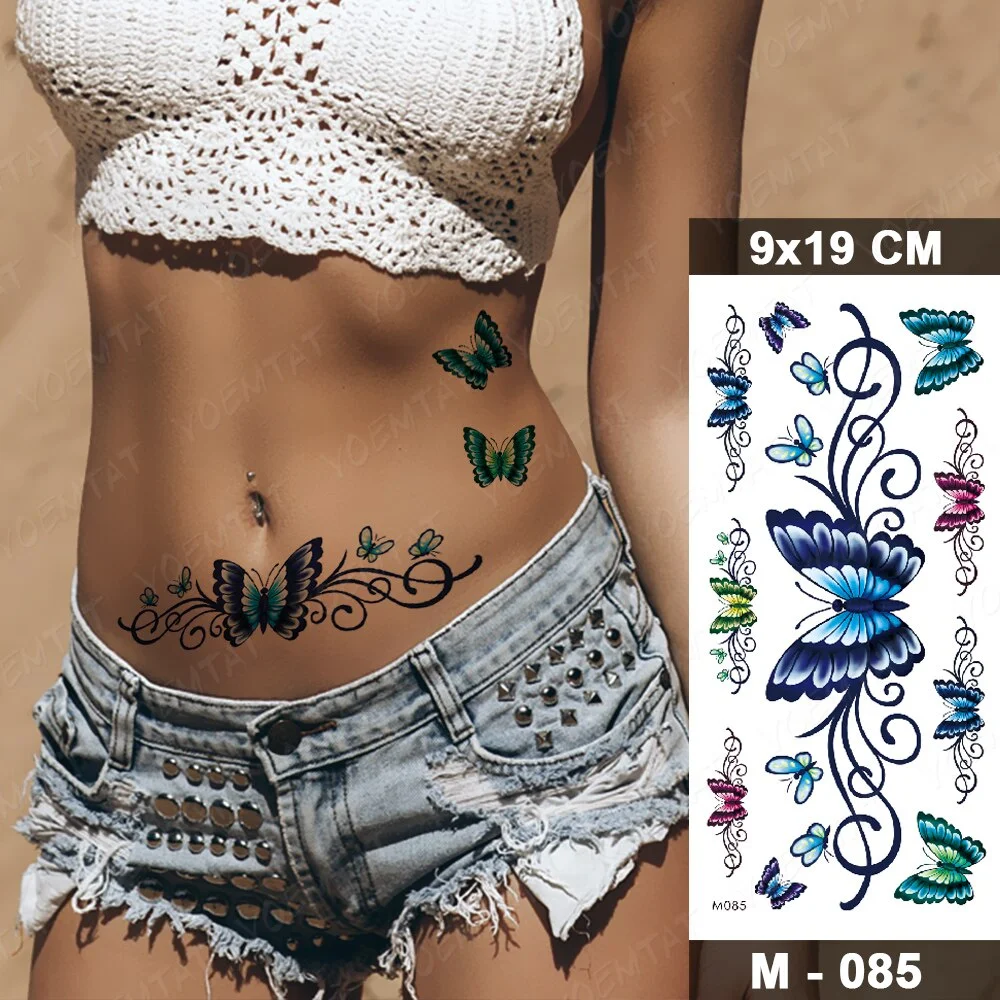 Waterproof Temporary Tattoo Sticker Waist Butterfly Totem Fake Tatto Flash Black Flowers Tatoo Body Art 3d For Girl Women