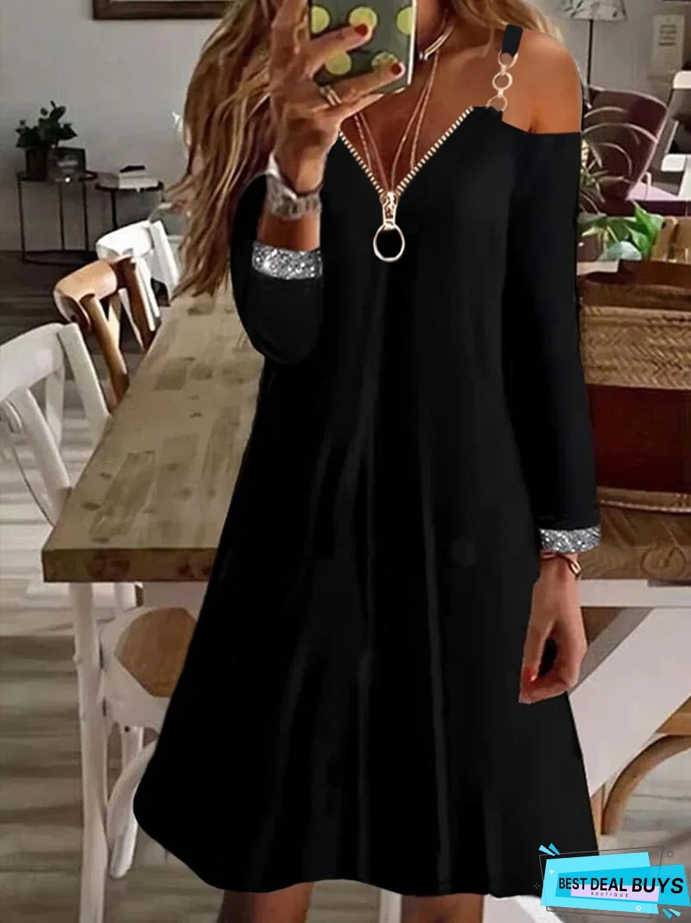 Casual Long sleeve V neck Dress