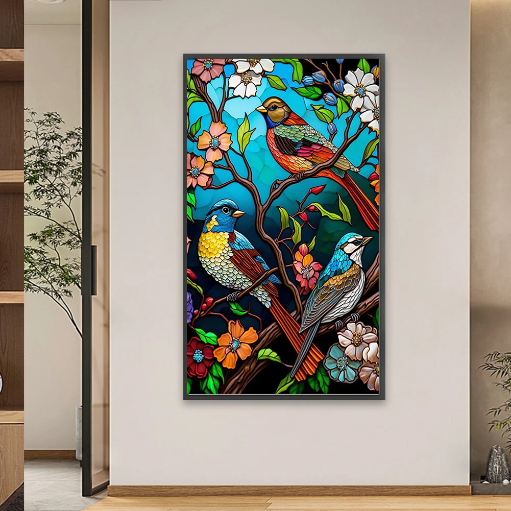 Flower And Bird Glass Painting - Full Square Drill Diamond Painting -  40*70CM(Picture)
