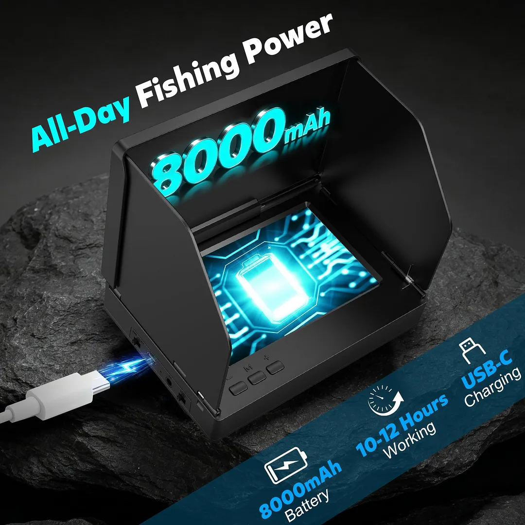 BEBANG Underwater Fishing Camera, 5" Ips, 8000mAh Ice Fishing Camera, 220&deg;Wide Angle, Portable Fish Finder 65.6ft Cable for Ice Lake Boat Kayak Fishing