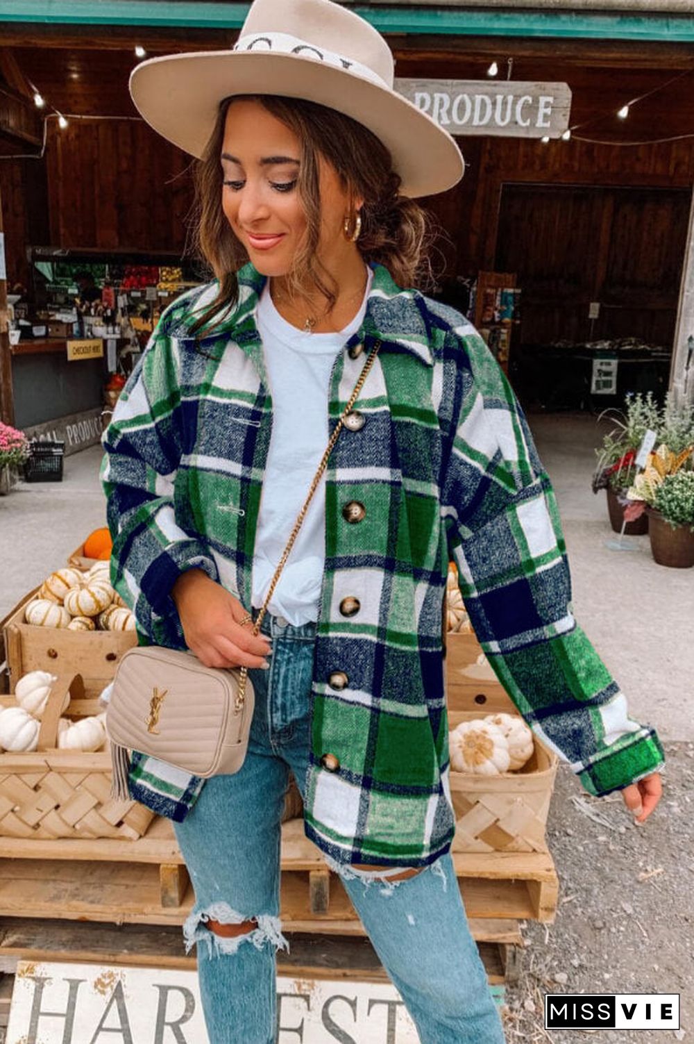 Fashion Regular Plaid Loose Shirt Coat