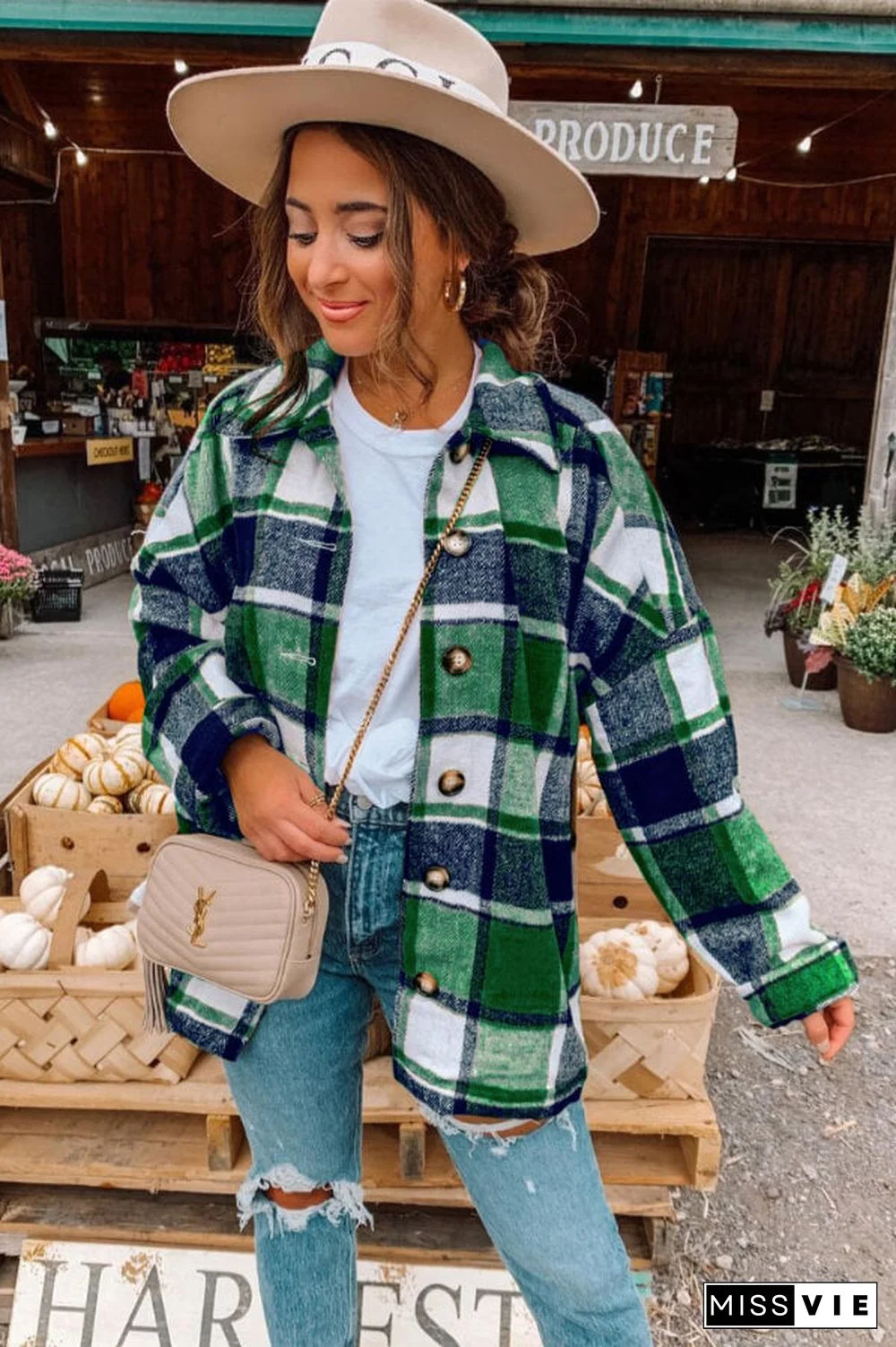 Fashion Regular Plaid Loose Shirt Coat