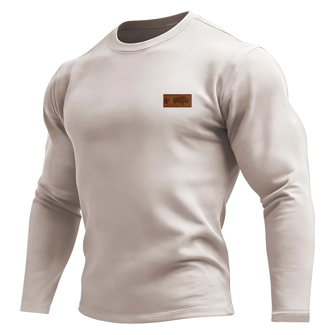 Men's Vintage Western Cowboy Solid Color Crew Neck Long Sleeve T-Shirt