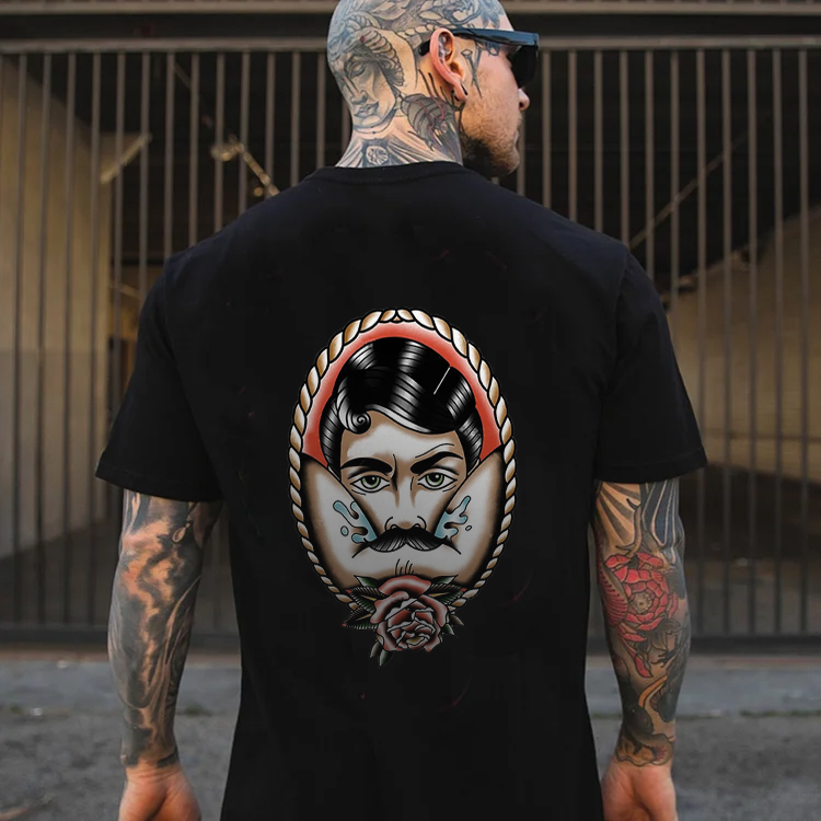 CLEARANCE ONLY $9.99-Vintage Rose Back Printed Men's T-shirt
