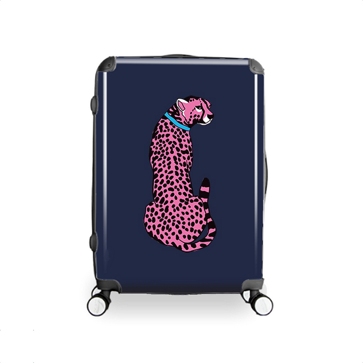 Pink Cheetah Wearing A Blue Collar, Cheetah Hardside Luggage