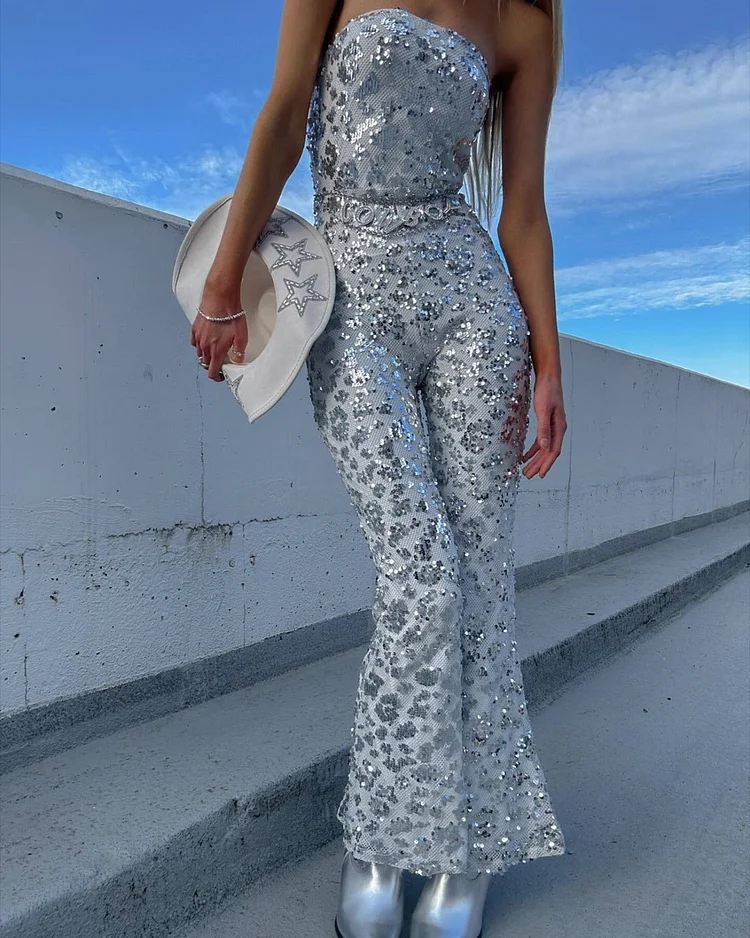 Women's Strapless Sequined Jumpsuit