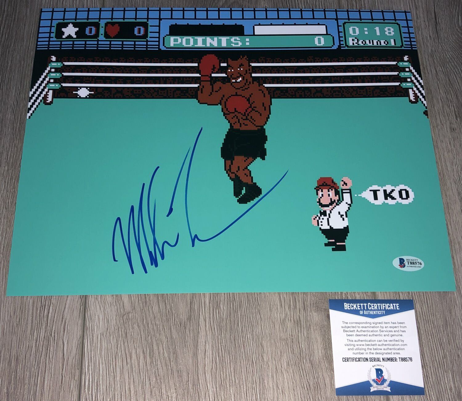 IRON MIKE TYSON PUNCH-OUT SIGNED AUTOGRAPH 11x14 Photo Poster painting w/PROOF & BAS BECKETT COA