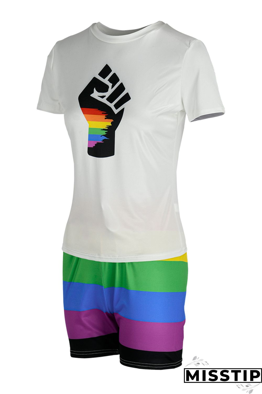 Yellow Fashion Casual Print Basic O Neck Short Sleeve Two Pieces