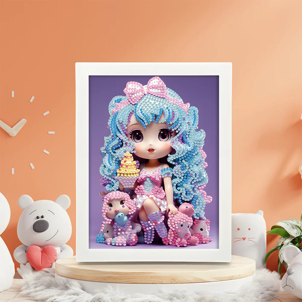 Diamond Painting - Partial Crystal Rhinestone Drill - Cartoon Girl(Canvas|15*20cm)【with Plastic Frame】