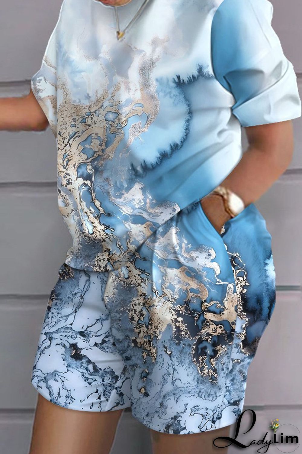 Black Casual Street Print Patchwork O Neck Two Pieces