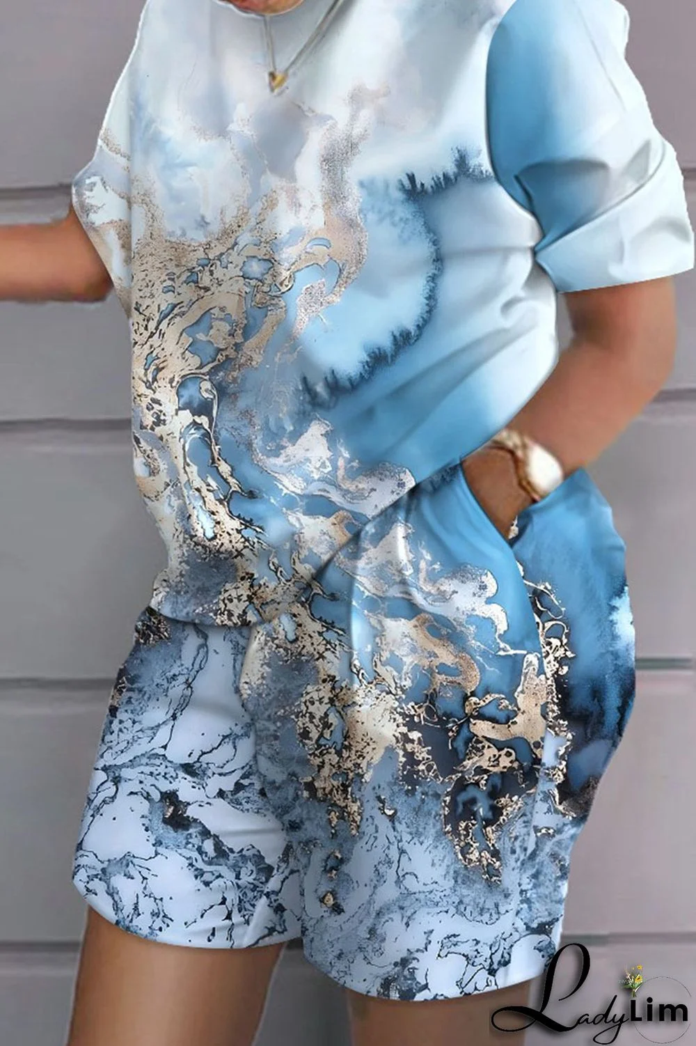 Black Casual Street Print Patchwork O Neck Two Pieces