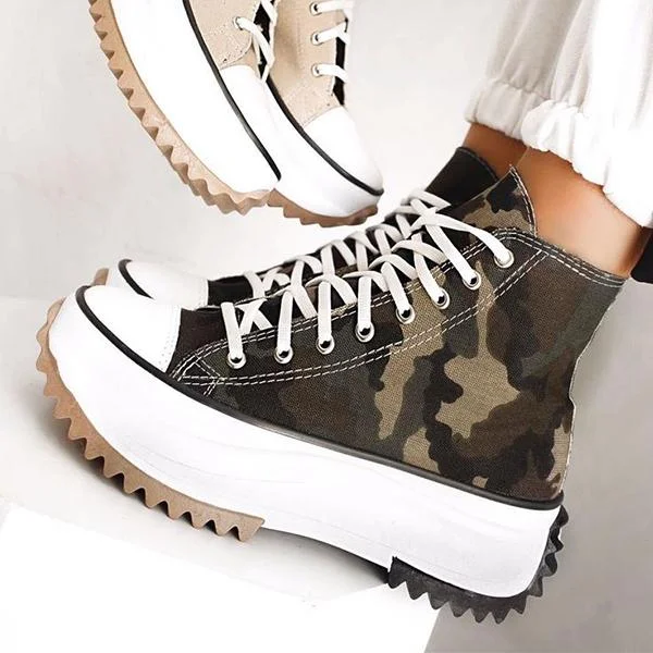 Women Platform Canvas Lace-Up Sneakers