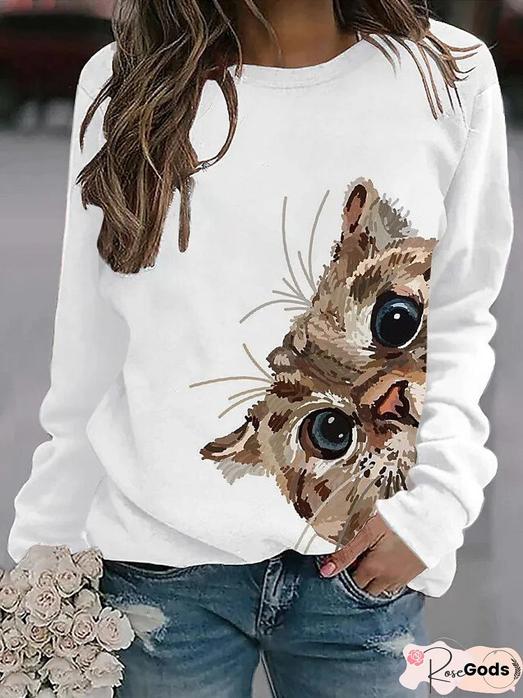 Cute Cat Loose Long-Sleeved Casual Sweater