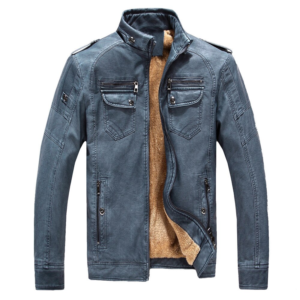 winter Mens Flight Jacket Plus Size 3XL 4XL Long Sleeve Faux Leather Loose Vintage Pu Leather Yellow Thick Warm Jacket Male Coat