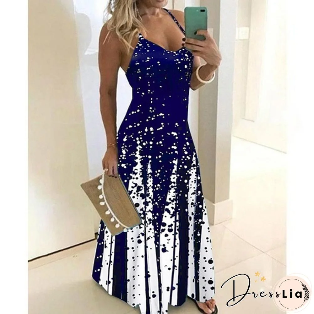 Women's Deep V Neck Sling Dress Elegant Sleeveless Maxi Dress Plus Size Summer Party Dress Xs~5Xl