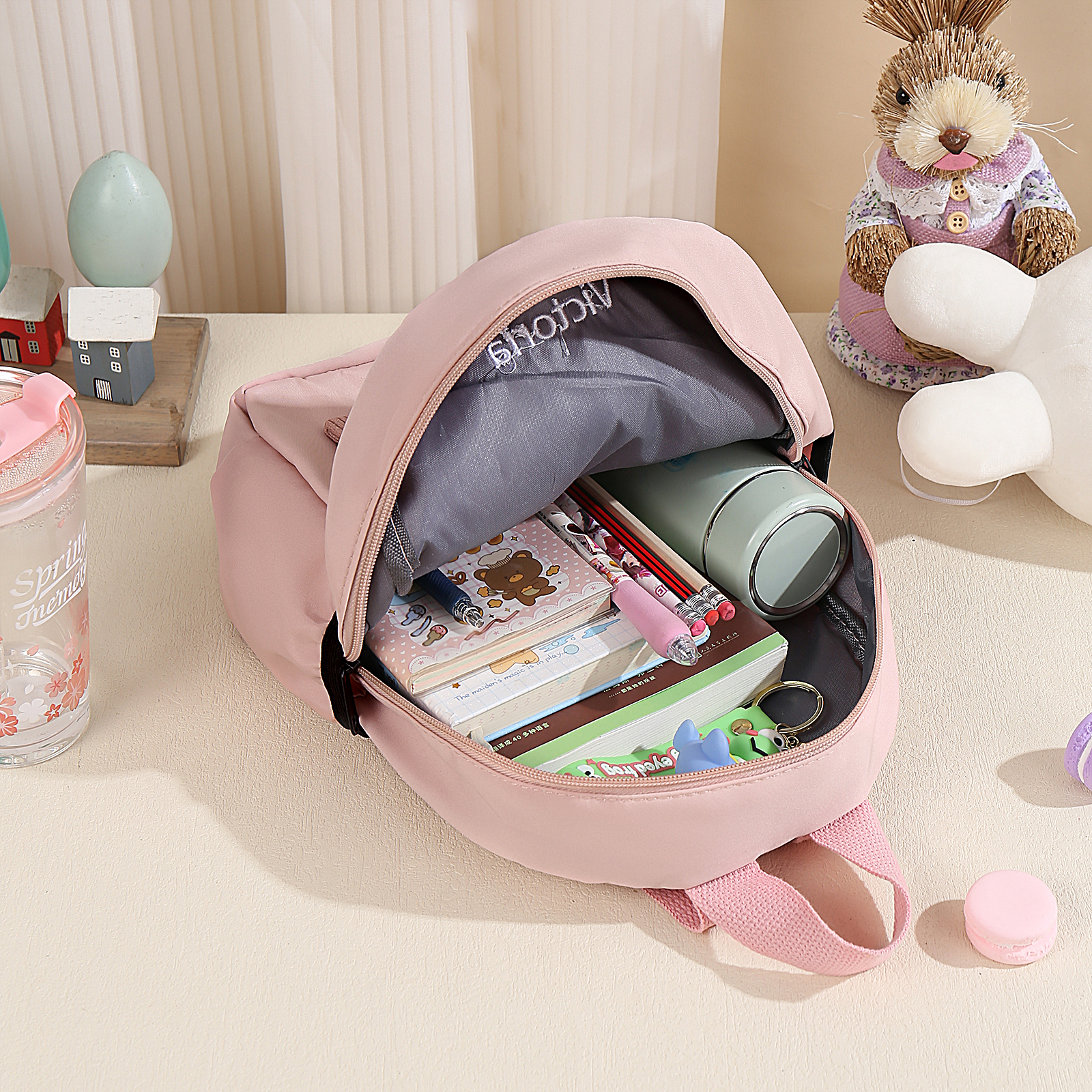 Personalised Bear School Bag Custom Name Canvas Backpack Back To School Gift for Kids-Jessemade AU