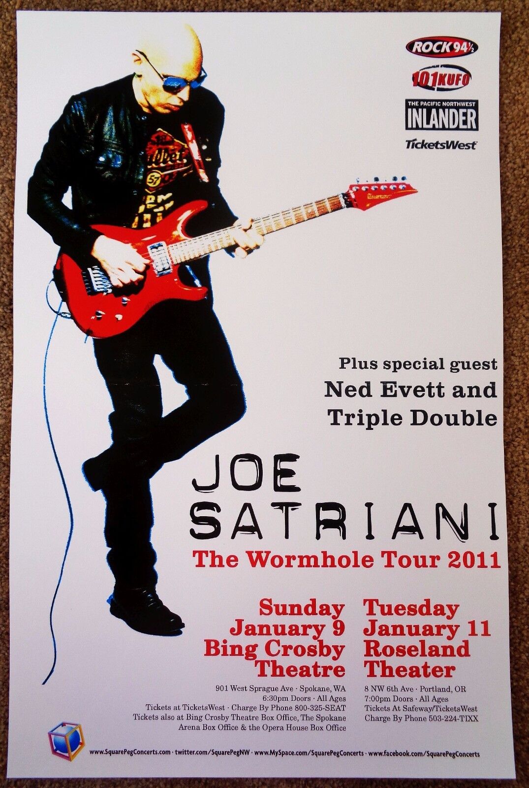 JOE SATRIANI 2011 Gig POSTER Spokane & Portland Oregon Concert