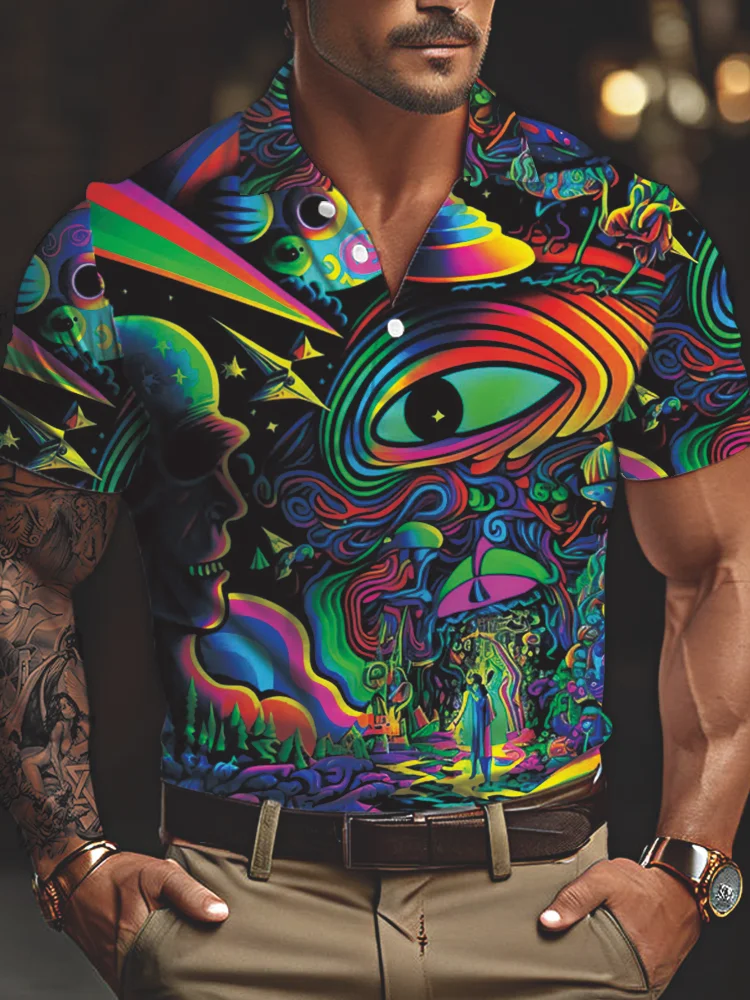 Psychedelic Hippie Magic Eye Printing Short Sleeve Polo BestDVibe