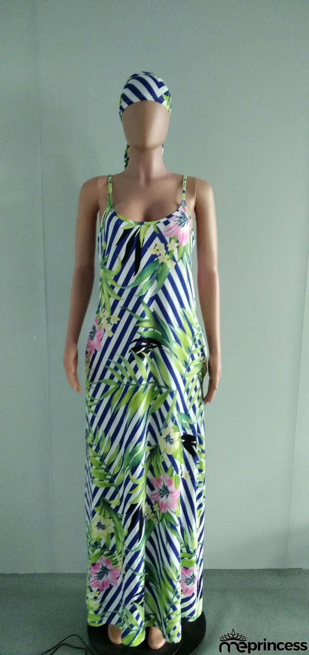 Floral Print Maxi Slip Dress With Headscarf