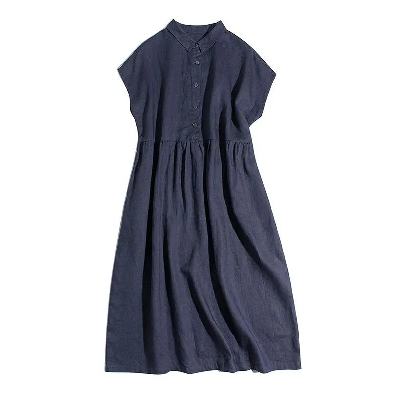 Uveng Uveng Literary And Art Small Collar Falling Shoulder Sleeve Shirt Skirt Short Sleeve Casual Dress Sleeveless Dress
