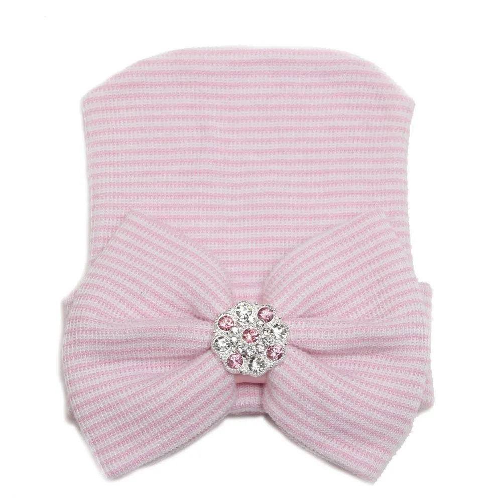 Cute Newborn Baby Girls Boys Infant Girl Toddler Comfy Bowknot Hospital Cap Beanie Hat Easy To Wear Or Take Off