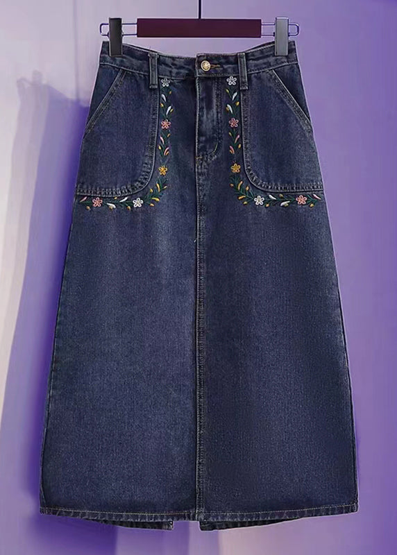 VCSHOES Loose Blue Embroideried Pockets Patchwork Denim Skirt Summer