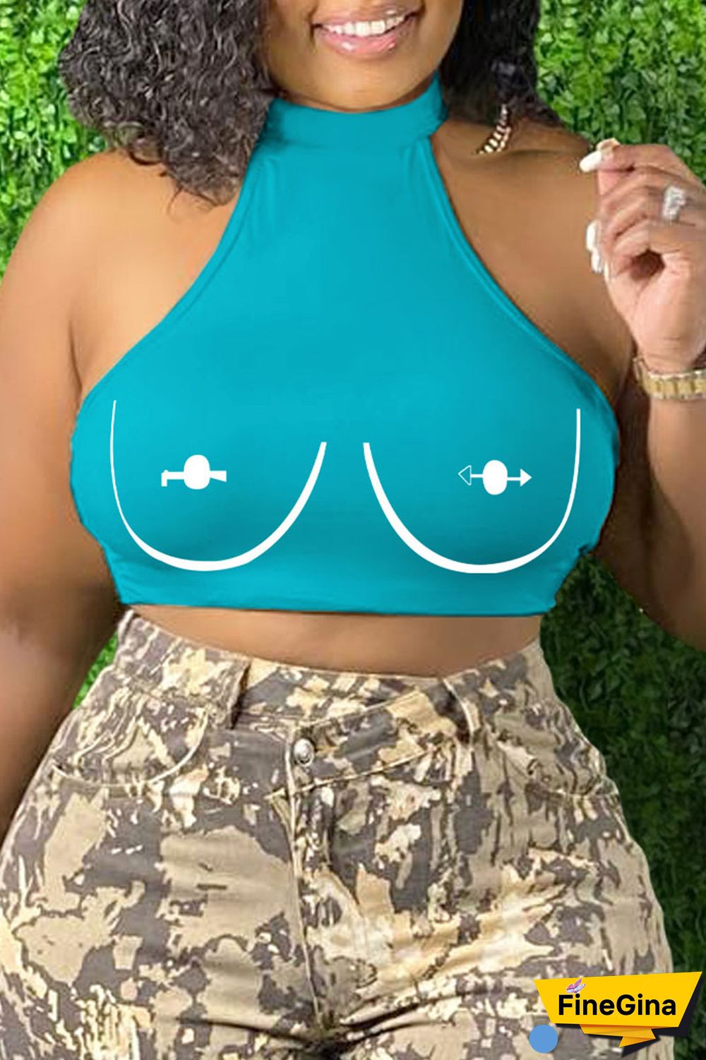 Brick Red Sexy Print Patchwork O Neck Tops