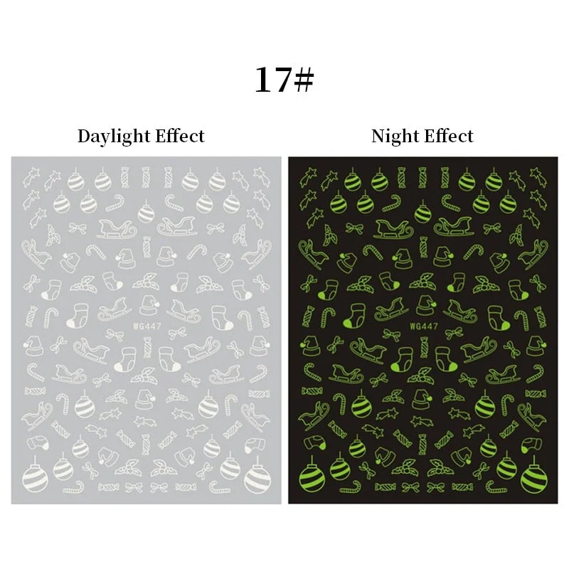 3D Luminous Nail Stickers Halloween Pumpkin Spider Star Moon Transfer Sliders  Winter Glow In The Dark Nail Art Decoration-Nail Inspo