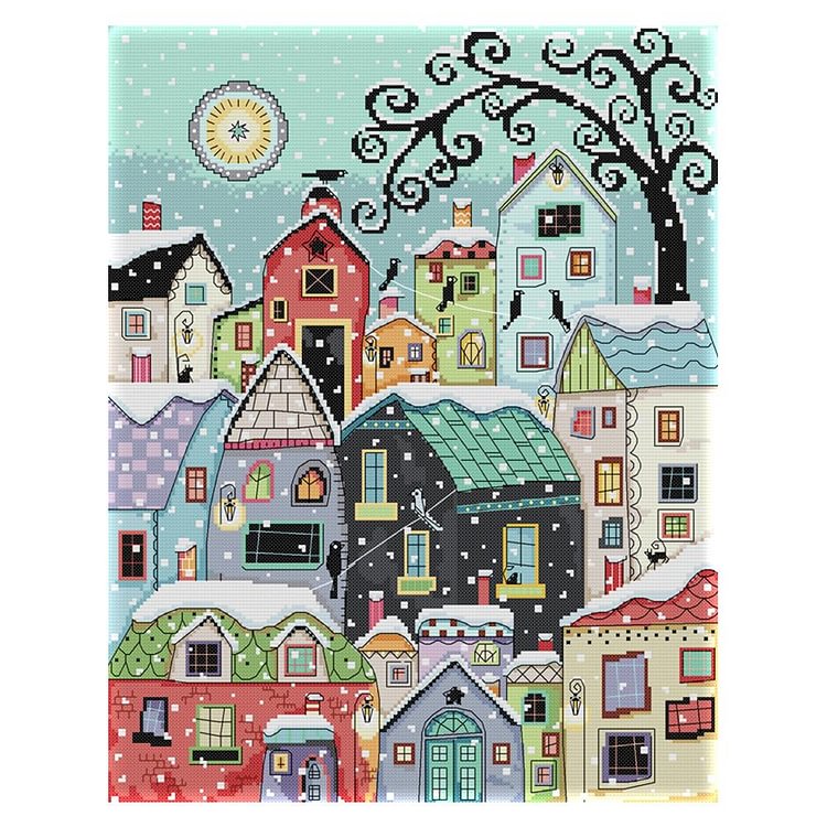 Joy Sunday - Street Scenery - 14CT 2 Strands Threads Printed Cross Stitch Kit - 40x48cm(Canvas)