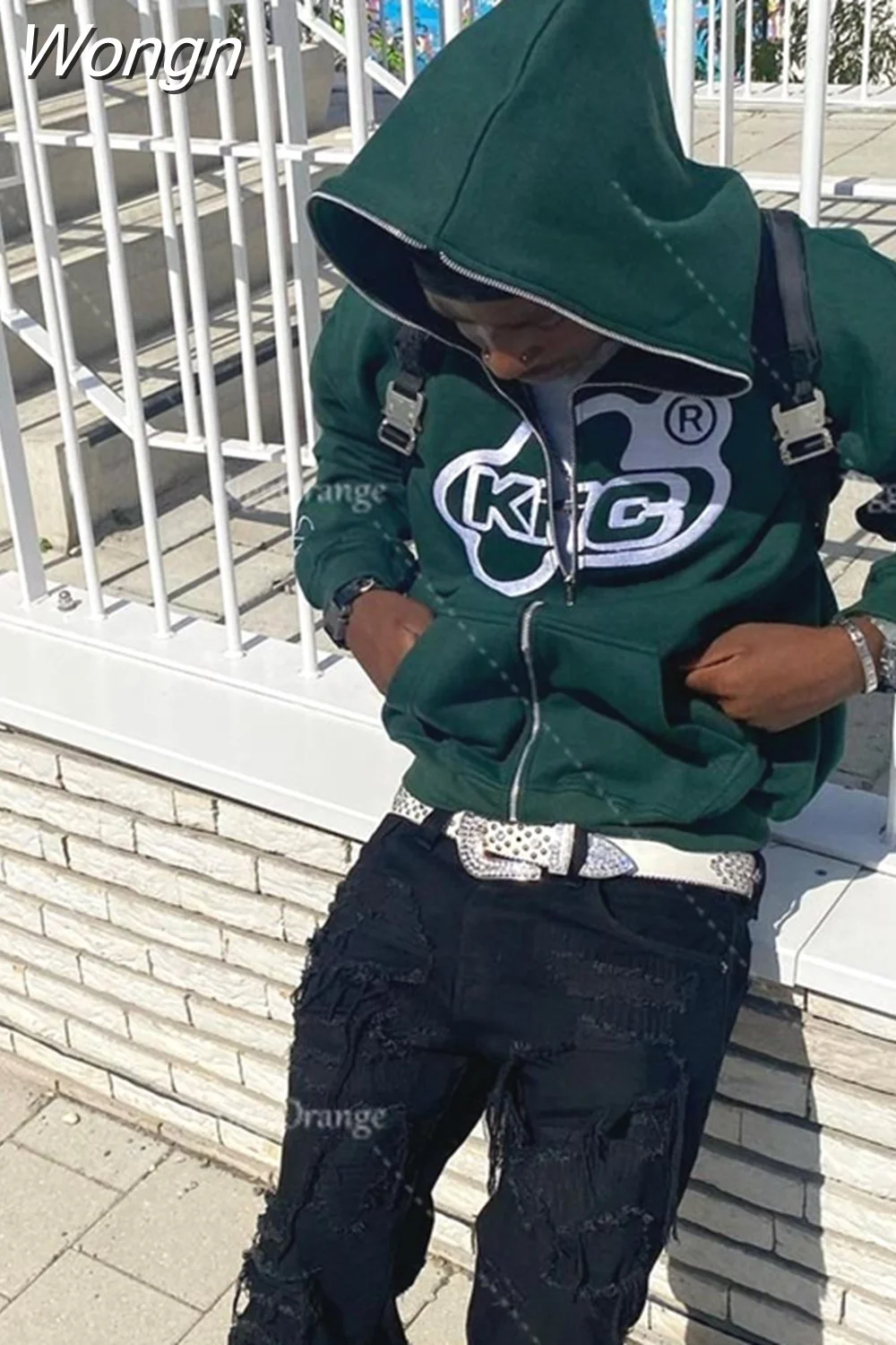 Wongn Letter Print Hoodie Zipper American Purple Streetwear Casual Clothes Hip Hop High Street Oversize Sweatshirts Loose Coat